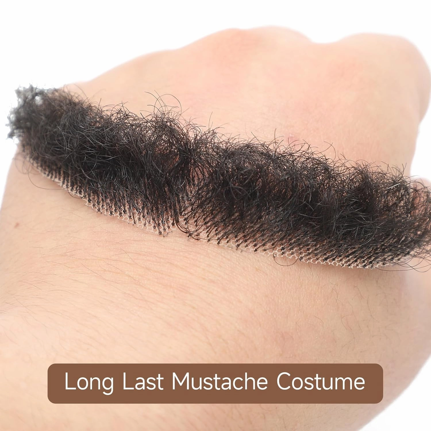 Curly Bushy Fake Mustache, Thick Human Hair Fake Beard, Invisible Soft Lace Realistic Mustache Costume, Stick On Mustache of Costume Beard, Realistic Beard Wig for Halloween/Drama/Cosplay (Black)