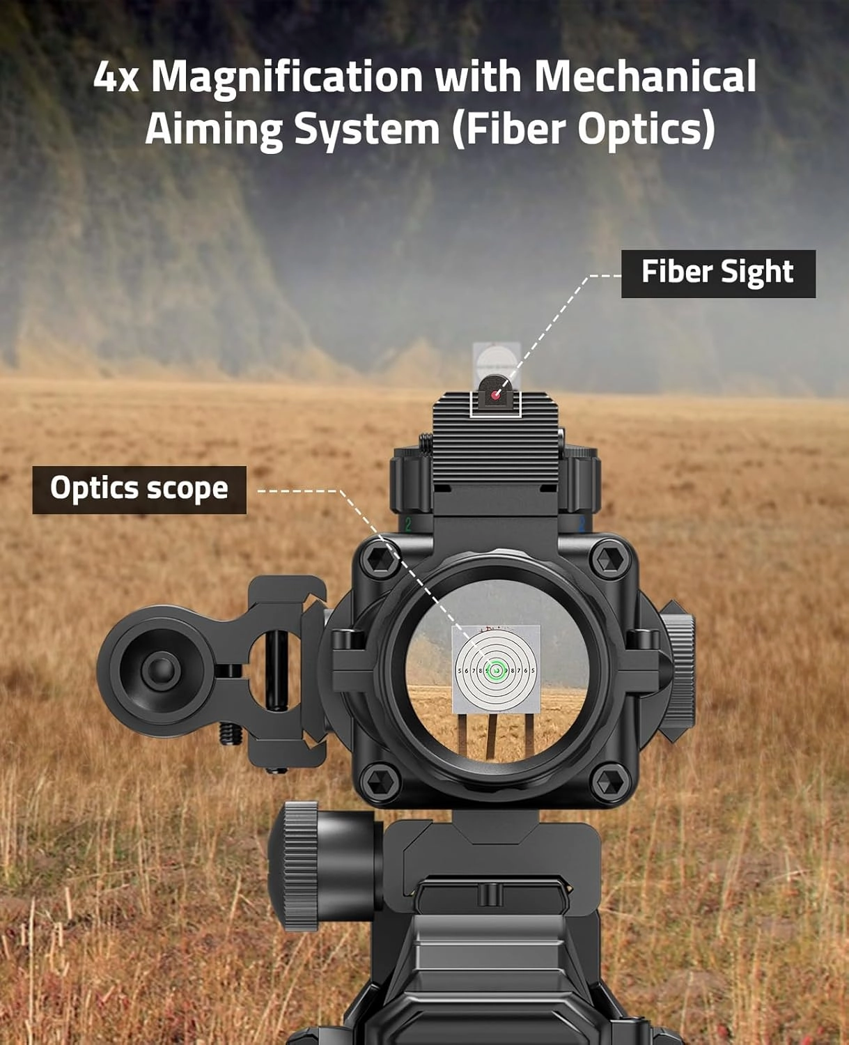 CVLIFE 4x32 Prism Tactical Rifle Scope Red & Green & Blue Illuminated Reticle Scope with Fiber Optic Sight & IIIA/2MW Laser Sight