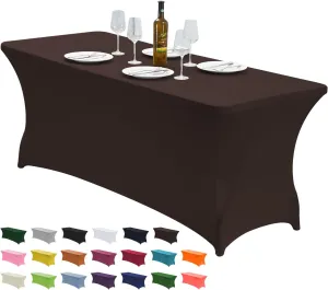 CWK 6FT Stretch Spandex Table Cover for Rectangular Tables - Elastic Fitted Tablecloth for Folding Tables, Wrinkle Resistant, Durable Table Protector for Parties, Weddings, Banquets & Events (Coffee)
