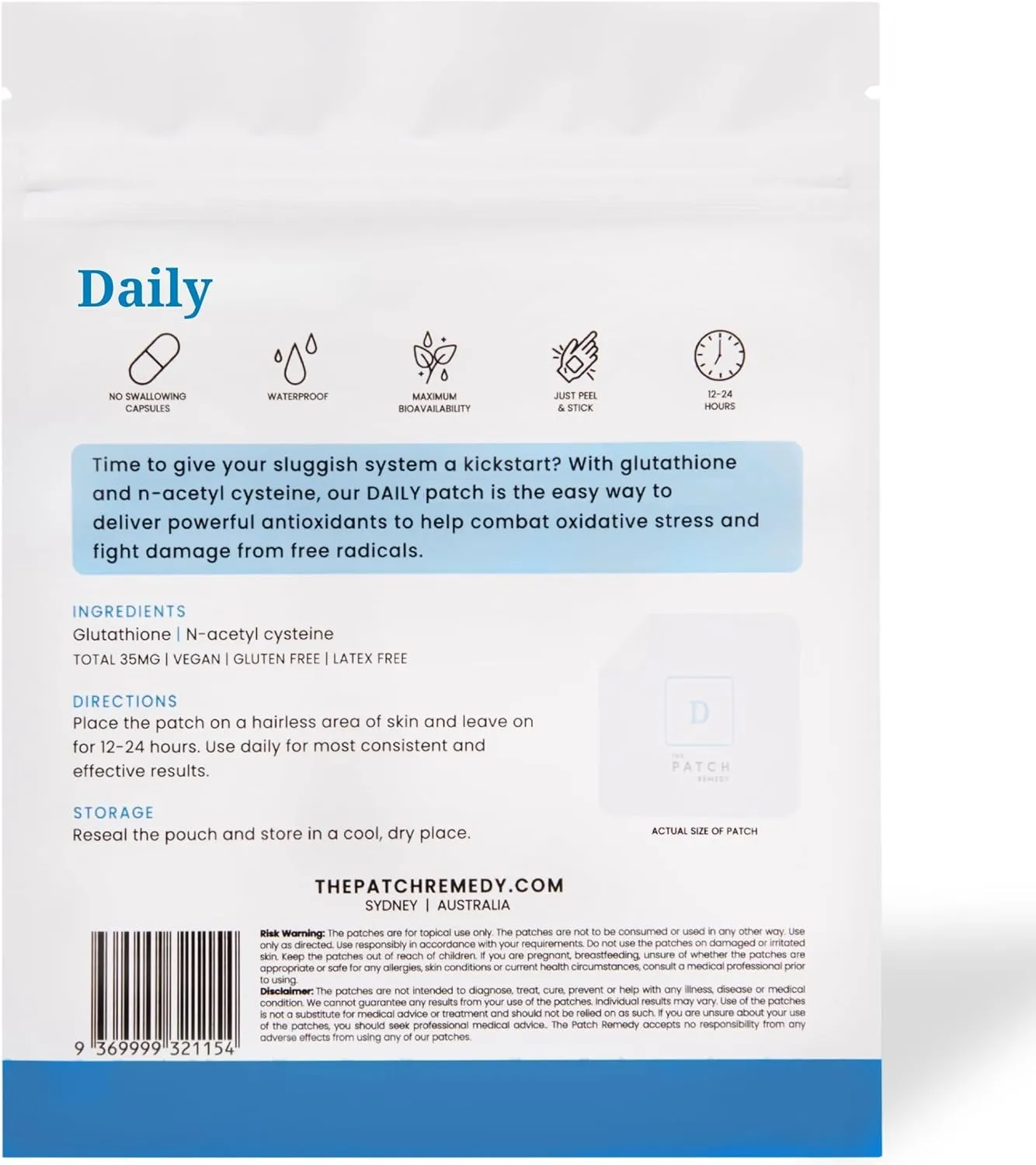 Daily Glutathione & NAC Patch - 30 Topical Patches with Glutathione Plus | Antioxidants and N-Acetyl-Cysteine, Waterproof Transdermal Cleanse Patch for Adults & Kids