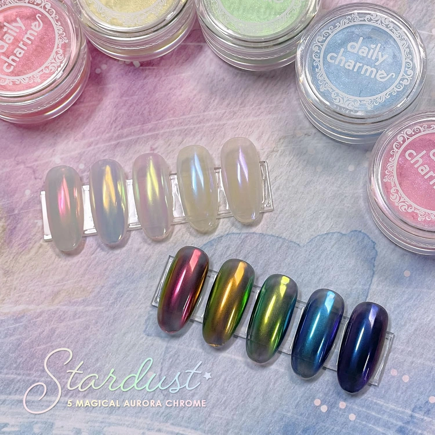 Daily Charme Stardust Chrome Powder (Ruby) 1g, Iridescent Holographic Effect Vibrant Chrome Pigment for Nails, Home DIY/Nail Salon Manicure
