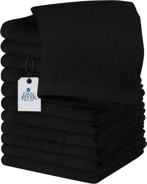 Dan River Washcloths - 12 Pack, 12x12 Inches, 400 GSM, Black, 100% Cotton, Soft & Highly Absorbent Wash Cloths for Face and Body, Perfect for Bathroom, Makeup Removal, and Everyday Use