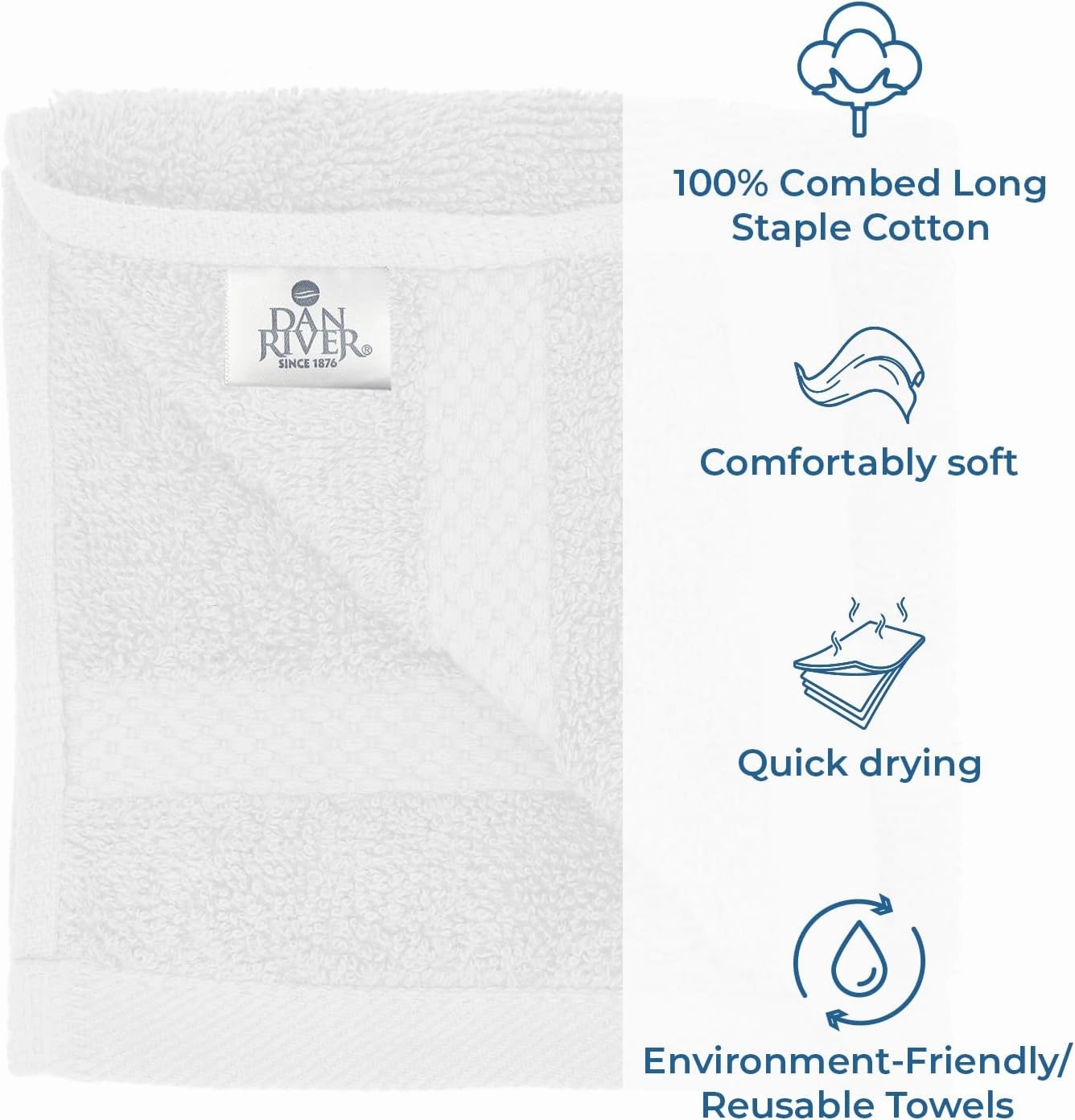 DAN RIVER Premium Wash Cloths for Your Face, 100% Cotton Washcloths 12 Pack, 550 GSM Highly Absorbent Face Towels for Body, Showering, Bathroom, (12x12 in, White)