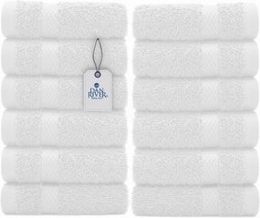 DAN RIVER Premium Wash Cloths for Your Face, 100% Cotton Washcloths 12 Pack, 550 GSM Highly Absorbent Face Towels for Body, Showering, Bathroom, (12x12 in, White)