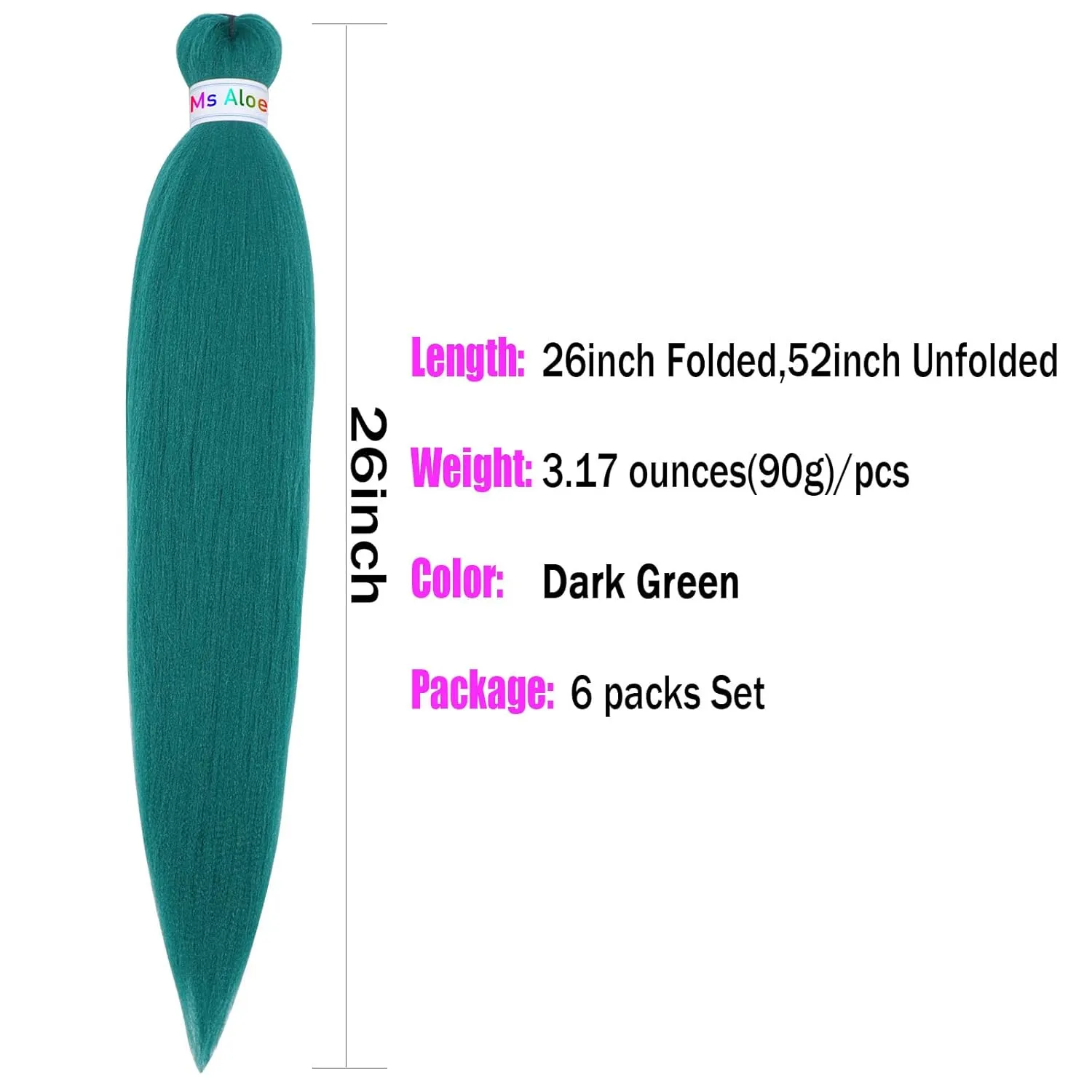 Dark Green Braiding Hair Pre Stretched Braiding Hair Dark Green Braids Hair Knoteless Braiding Hair Prestretched Braiding Hair(Dark Green,6pack)