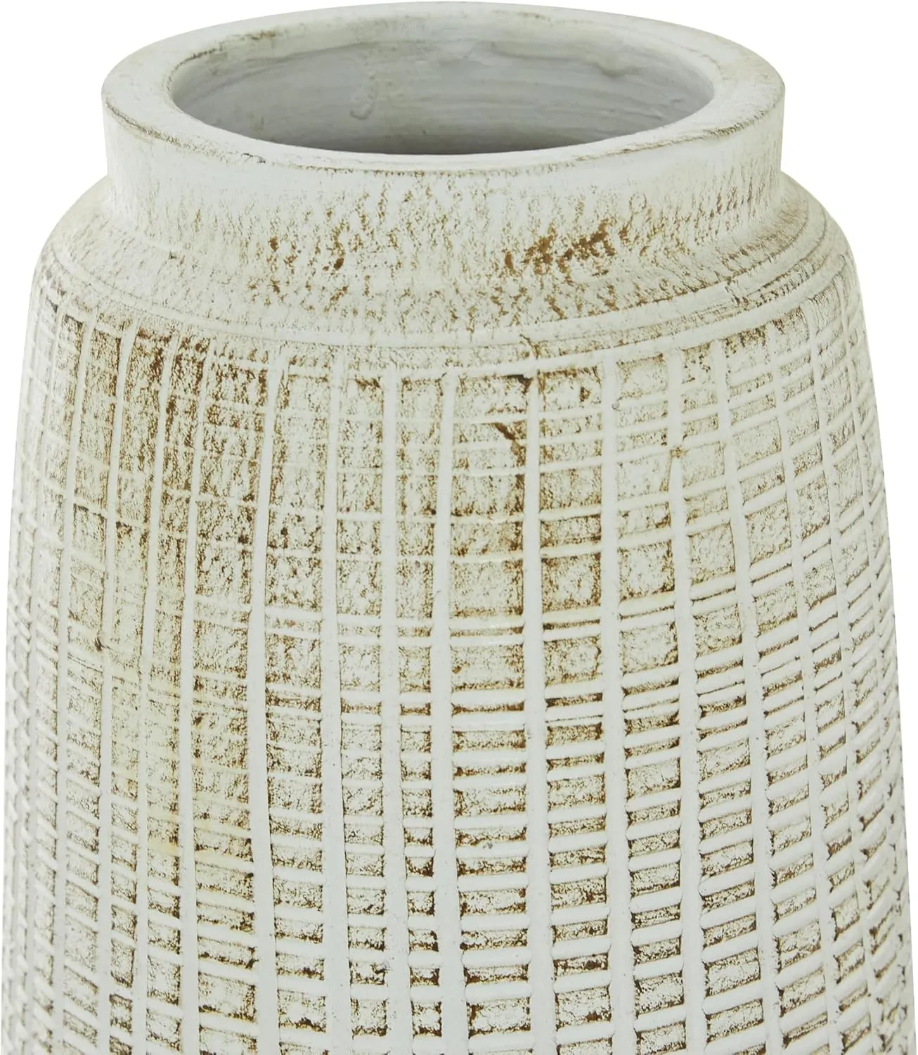 Deco 79 Ceramic Decorative Vase Textured Crosshatch Centerpiece Vase, Flower Vase for Home Decoration 8" x 8" x 17", White