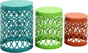 Deco 79 Metal Accent Indoor Outdoor Nesting End Carved Trellis Design, Set of 3 Side Table 22", 18", 15"H, Multi Colored