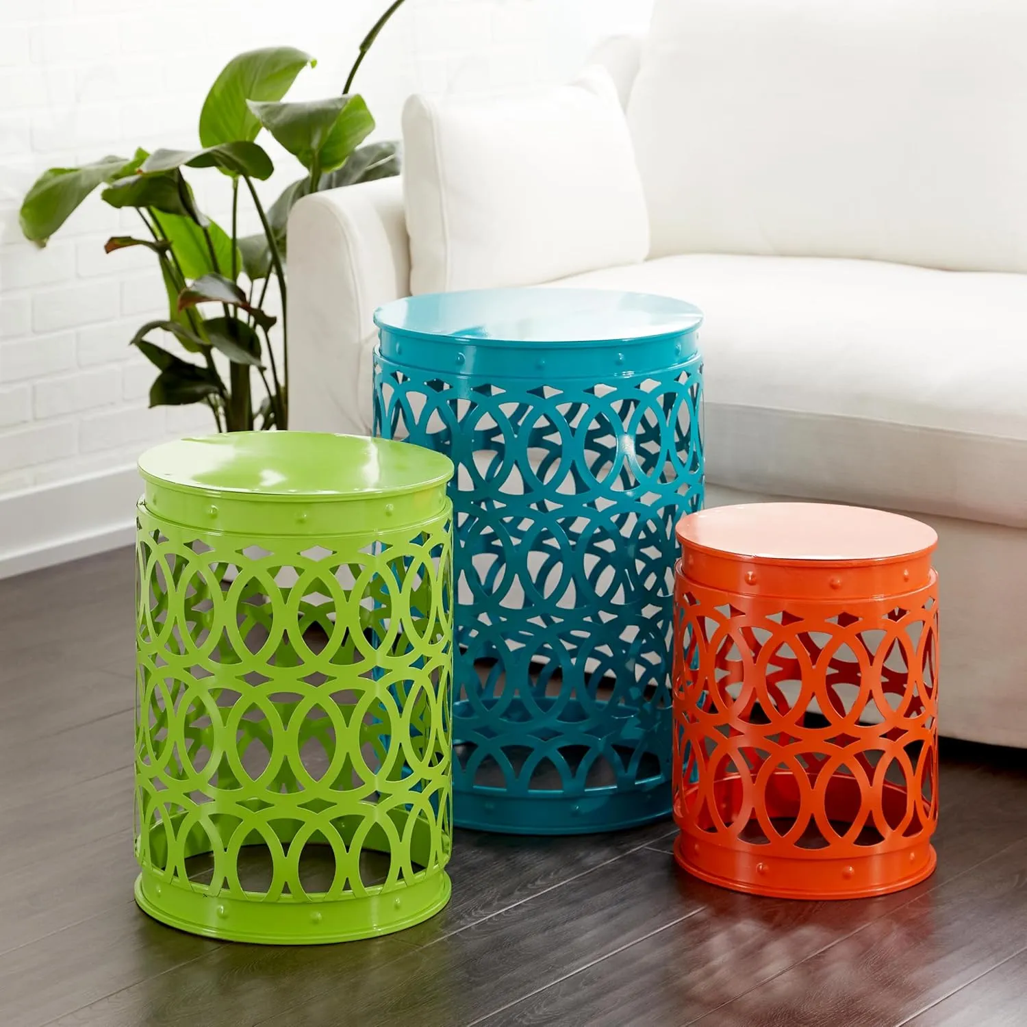 Deco 79 Metal Accent Indoor Outdoor Nesting End Carved Trellis Design, Set of 3 Side Table 22", 18", 15"H, Multi Colored