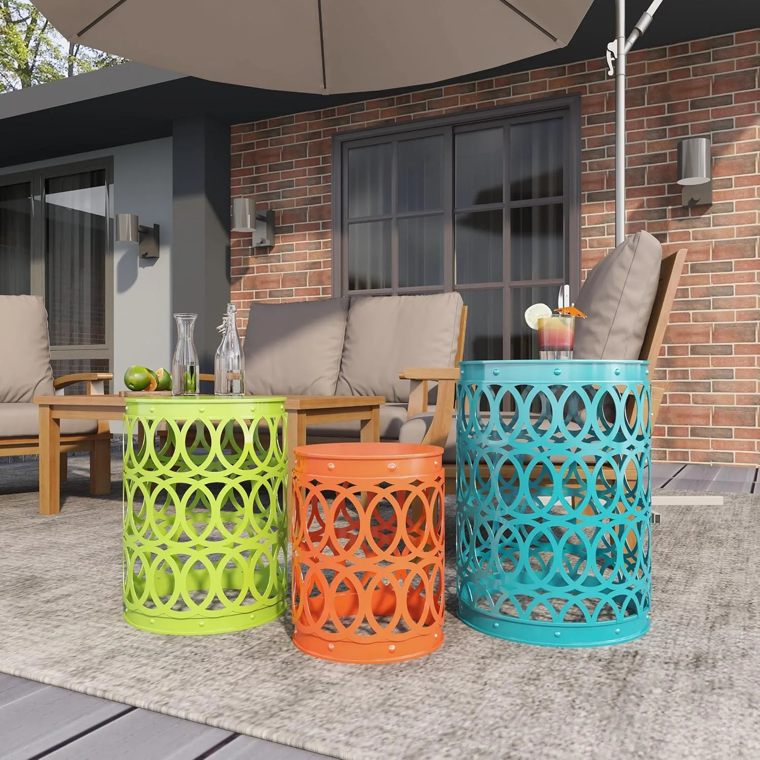 Deco 79 Metal Accent Indoor Outdoor Nesting End Carved Trellis Design, Set of 3 Side Table 22", 18", 15"H, Multi Colored