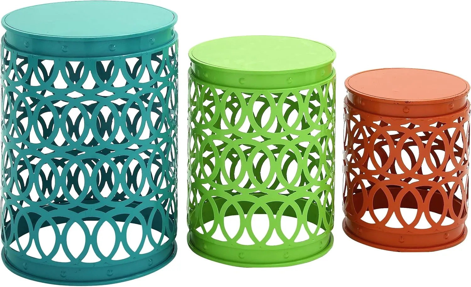 Deco 79 Metal Accent Indoor Outdoor Nesting End Carved Trellis Design, Set of 3 Side Table 22", 18", 15"H, Multi Colored