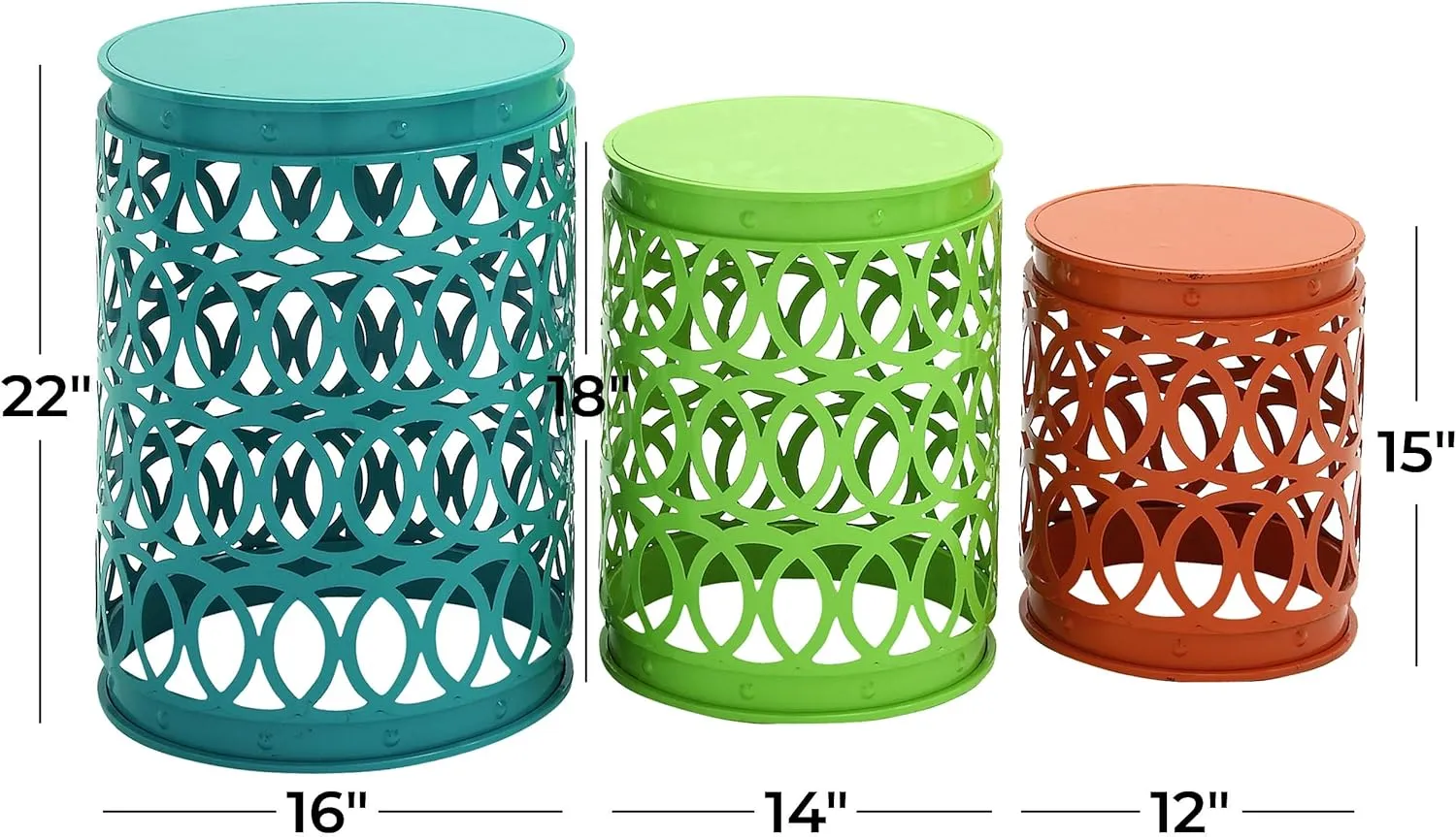 Deco 79 Metal Accent Indoor Outdoor Nesting End Carved Trellis Design, Set of 3 Side Table 22", 18", 15"H, Multi Colored