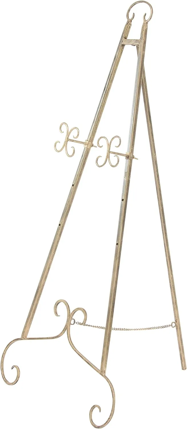 Deco 79 Metal Scroll Large Free Standing Adjustable Display Stand Easel with Chain Support, 22" x 21" x 46", Gold