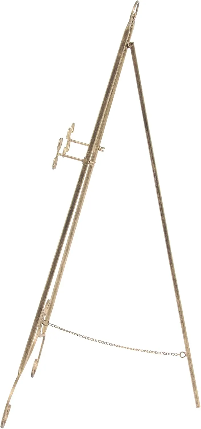 Deco 79 Metal Scroll Large Free Standing Adjustable Display Stand Easel with Chain Support, 22" x 21" x 46", Gold