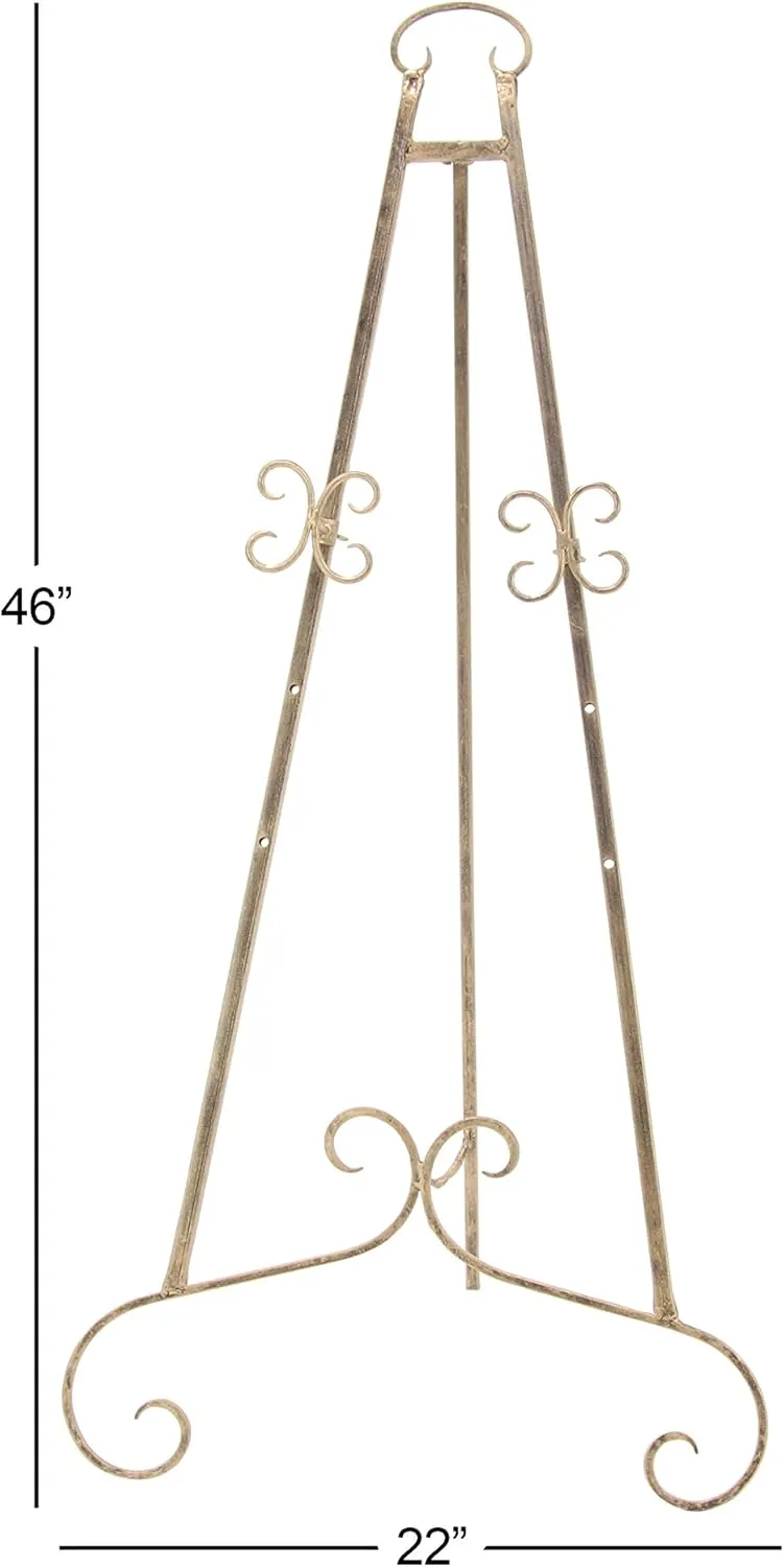 Deco 79 Metal Scroll Large Free Standing Adjustable Display Stand Easel with Chain Support, 22" x 21" x 46", Gold
