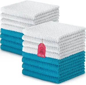 DecorRack 16 Pack 100% Cotton Face Towels, Ultra Absorbent 12 x 12 inch Wash Cloths, 400 GSM, Premium Quality, Soft Fingertip Towels for Face, Makeup, Spa, and Beauty, Blue (16 Pack)