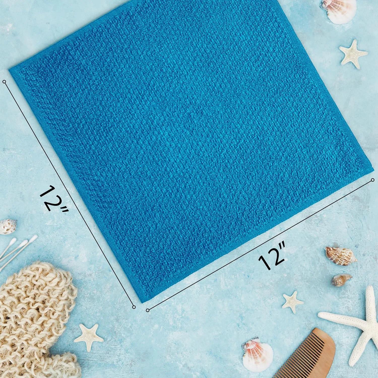 DecorRack 16 Pack 100% Cotton Face Towels, Ultra Absorbent 12 x 12 inch Wash Cloths, 400 GSM, Premium Quality, Soft Fingertip Towels for Face, Makeup, Spa, and Beauty, Blue (16 Pack)