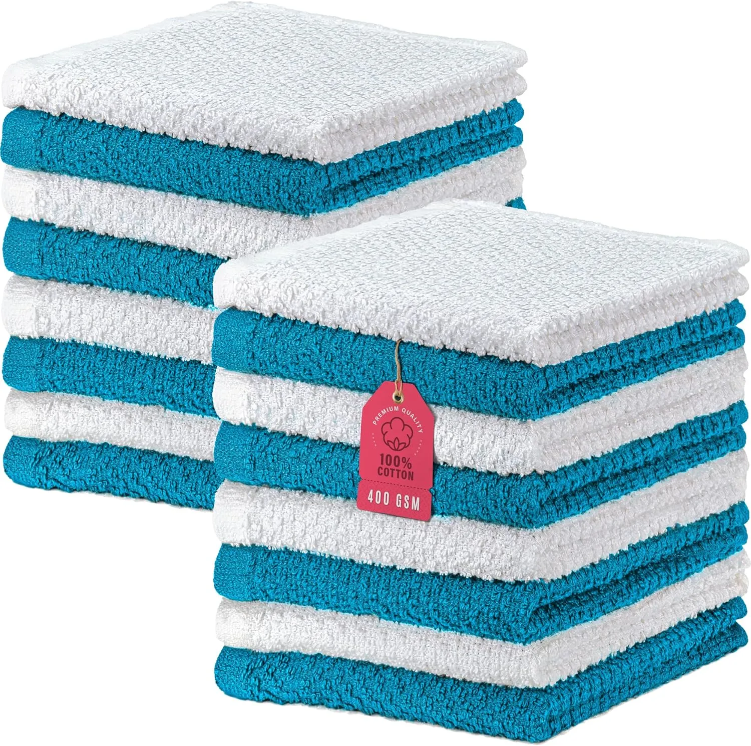 DecorRack 16 Pack 100% Cotton Face Towels, Ultra Absorbent 12 x 12 inch Wash Cloths, 400 GSM, Premium Quality, Soft Fingertip Towels for Face, Makeup, Spa, and Beauty, Blue (16 Pack)