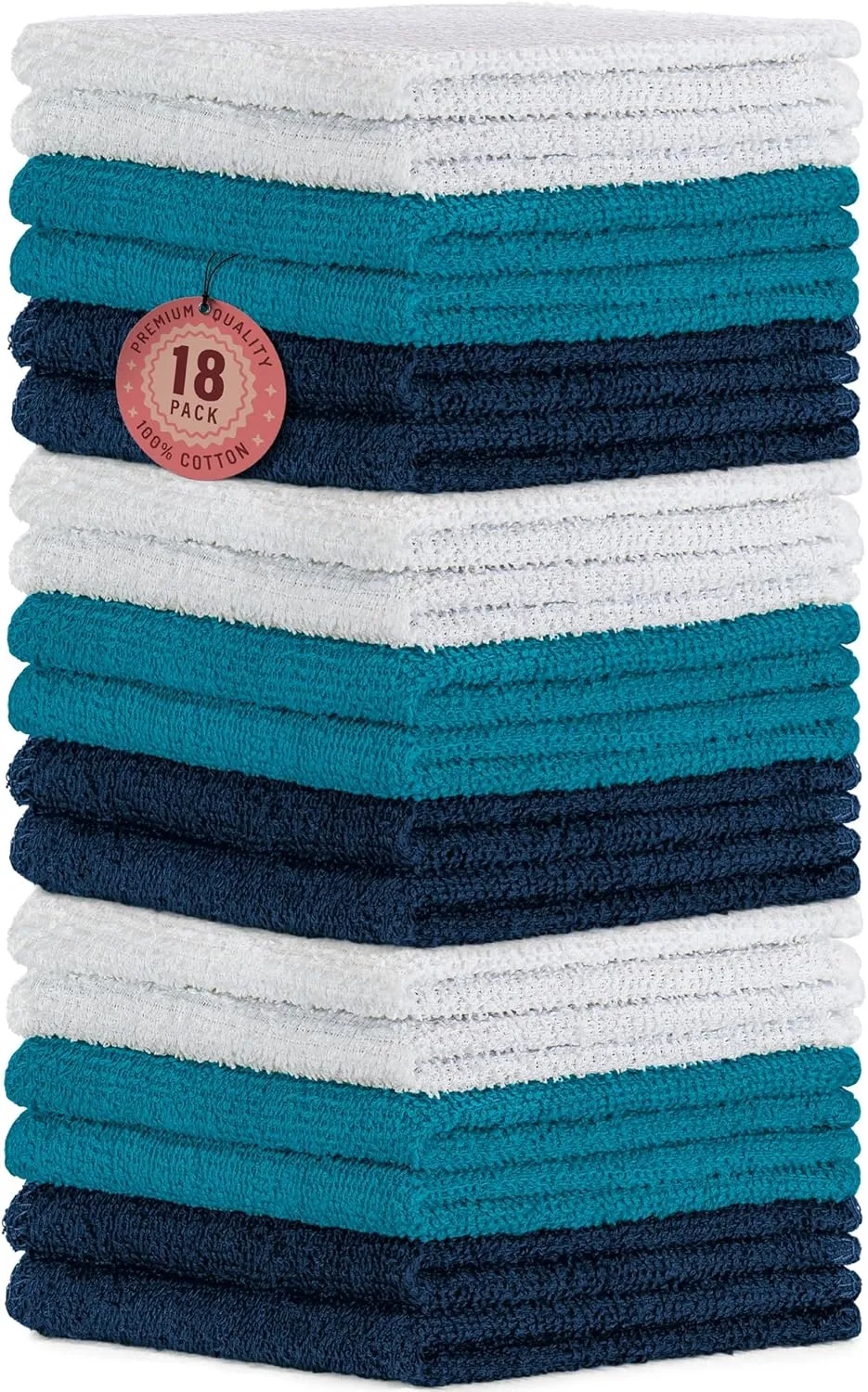 DecorRack 18 Pack 100% Cotton Wash Cloths, Ultra Soft, 11 x 11 inch Ultra Absorbant, Machine Washable Premium Washcloths, Blue (18 Pack)