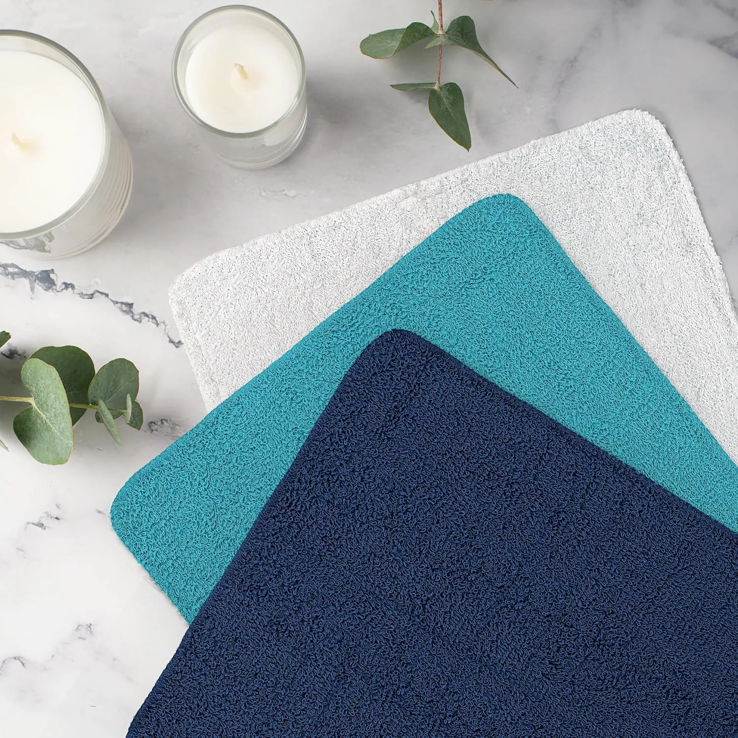 DecorRack 18 Pack 100% Cotton Wash Cloths, Ultra Soft, 11 x 11 inch Ultra Absorbant, Machine Washable Premium Washcloths, Blue (18 Pack)
