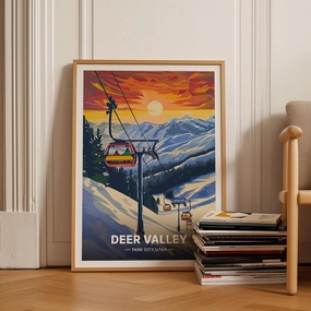 Deer Valley Ski Resort Utah Travel Poster - Retro Ski & Snowboarding Wall Art, Park City Decor