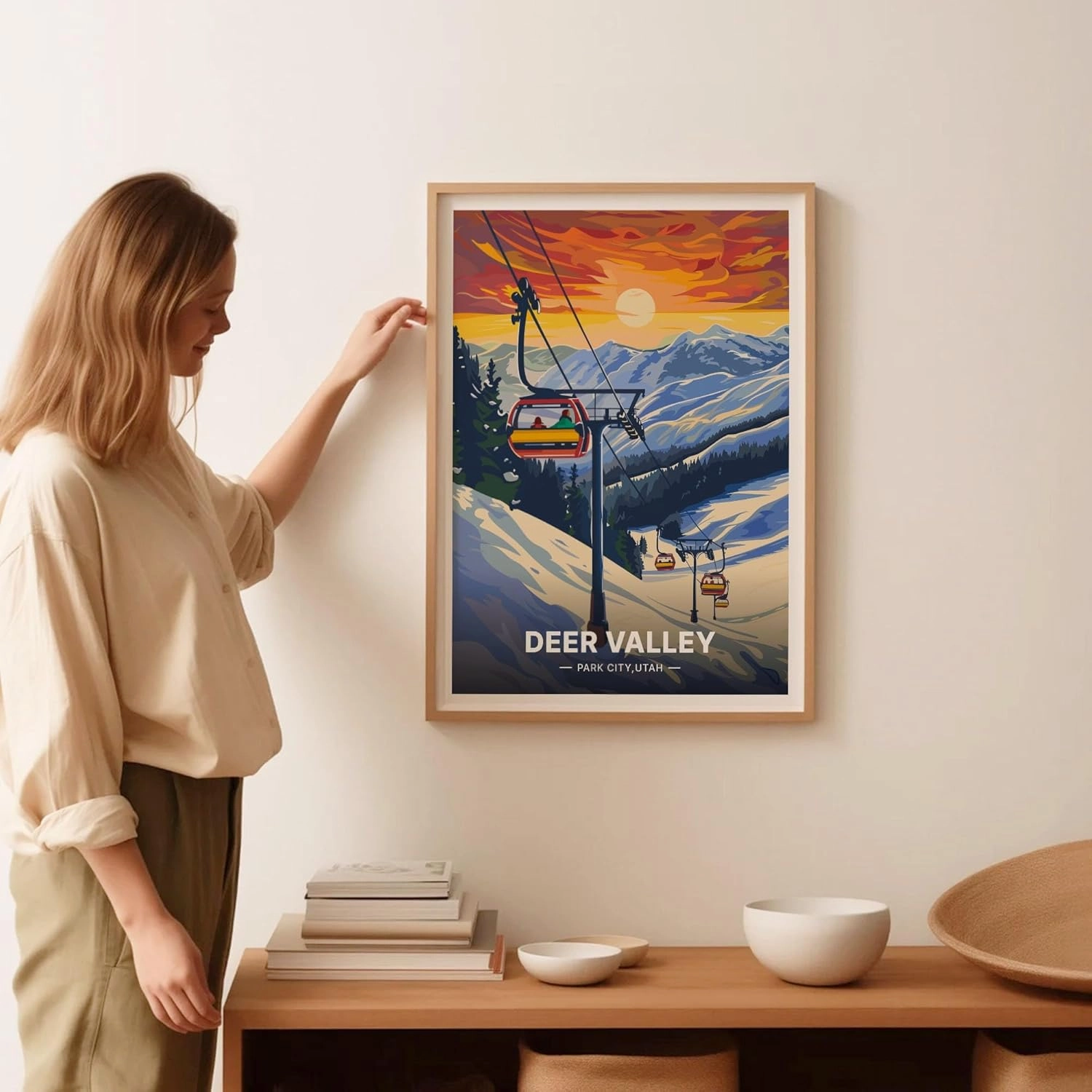 Deer Valley Ski Resort Utah Travel Poster - Retro Ski & Snowboarding Wall Art, Park City Decor