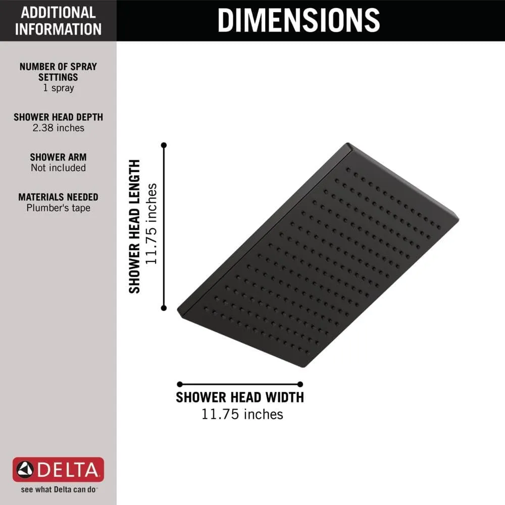 Delta 52159-BL25 Single-Setting Metal Raincan Head, Without Shower Arm, Matte Black