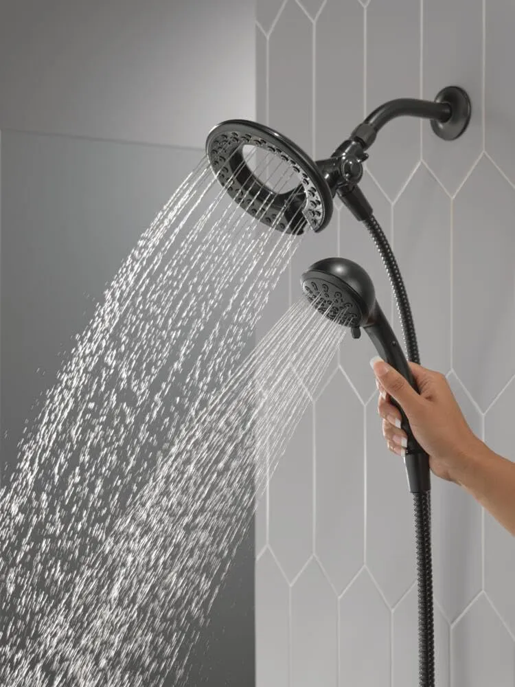 Delta Faucet 4-Spray In2ition 2-in-1 Black Shower Head with Handheld, Touch-Clean Matte Black Shower Head with Hose, Detachable Shower Head, Hand Held Shower Head, Matte Black 75486CBL