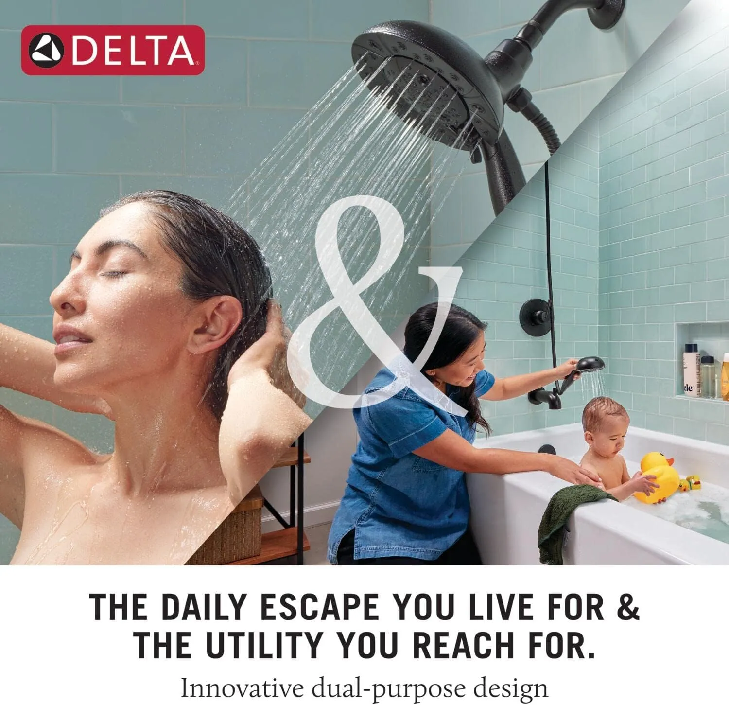 Delta Faucet 4-Spray In2ition 2-in-1 Black Shower Head with Handheld, Touch-Clean Matte Black Shower Head with Hose, Detachable Shower Head, Hand Held Shower Head, Matte Black 75486CBL
