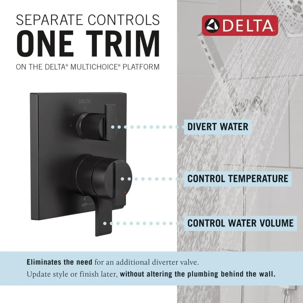 Delta Faucet Ara 17 Series 3-Setting Integrated Diverter Valve Trim Kit, Black Diverter Valve Trim Kit, Shower Trim Kit, Matte Black T27867-BL (Valve Not Included)
