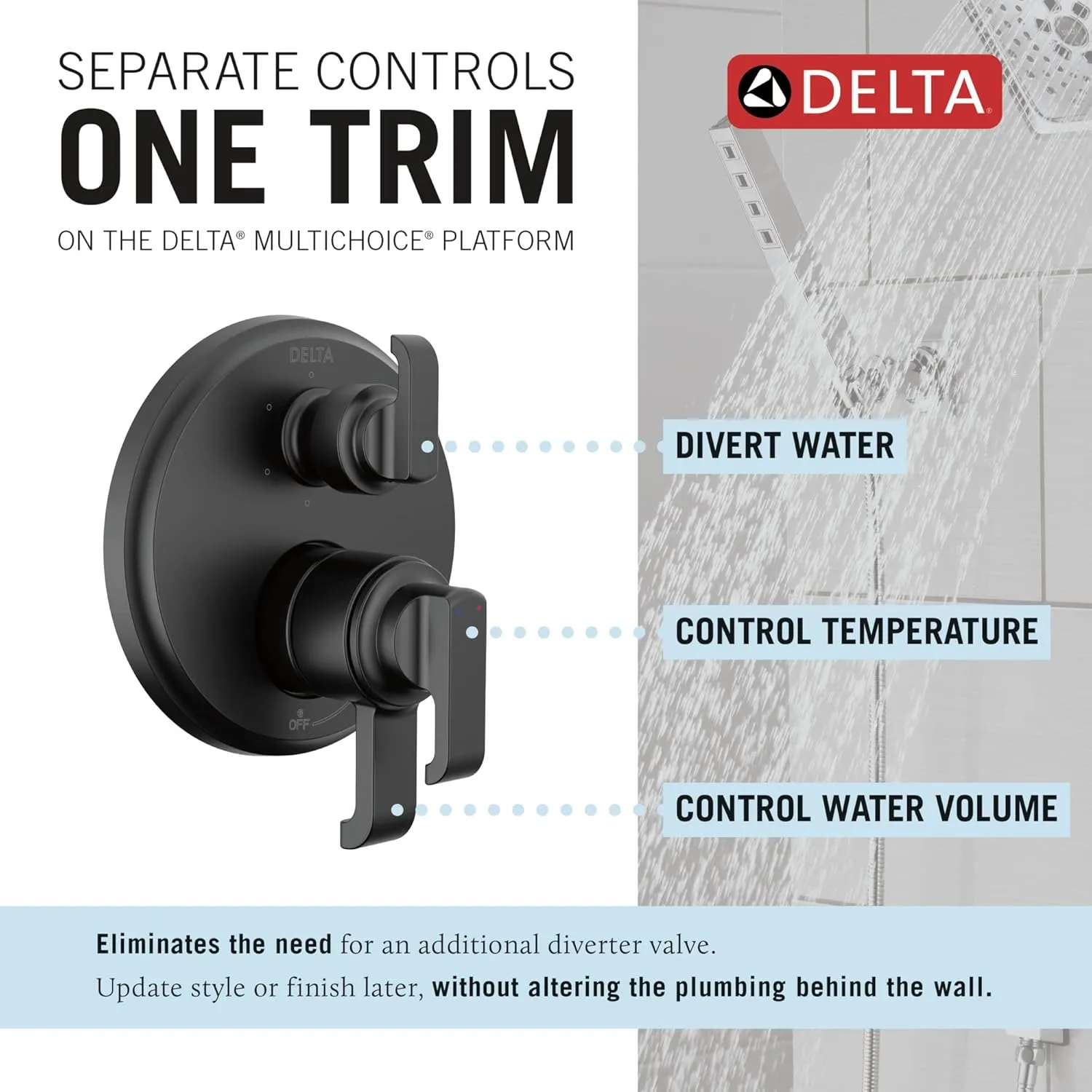 DELTA Faucet Tetra 17 Series Matte Black 6-Setting Integrated Diverter Valve Trim Kit, Black Diverter Valve Trim Kit, Shower Trim Kit, Matte Black T27989-BL (Valve Not Included)
