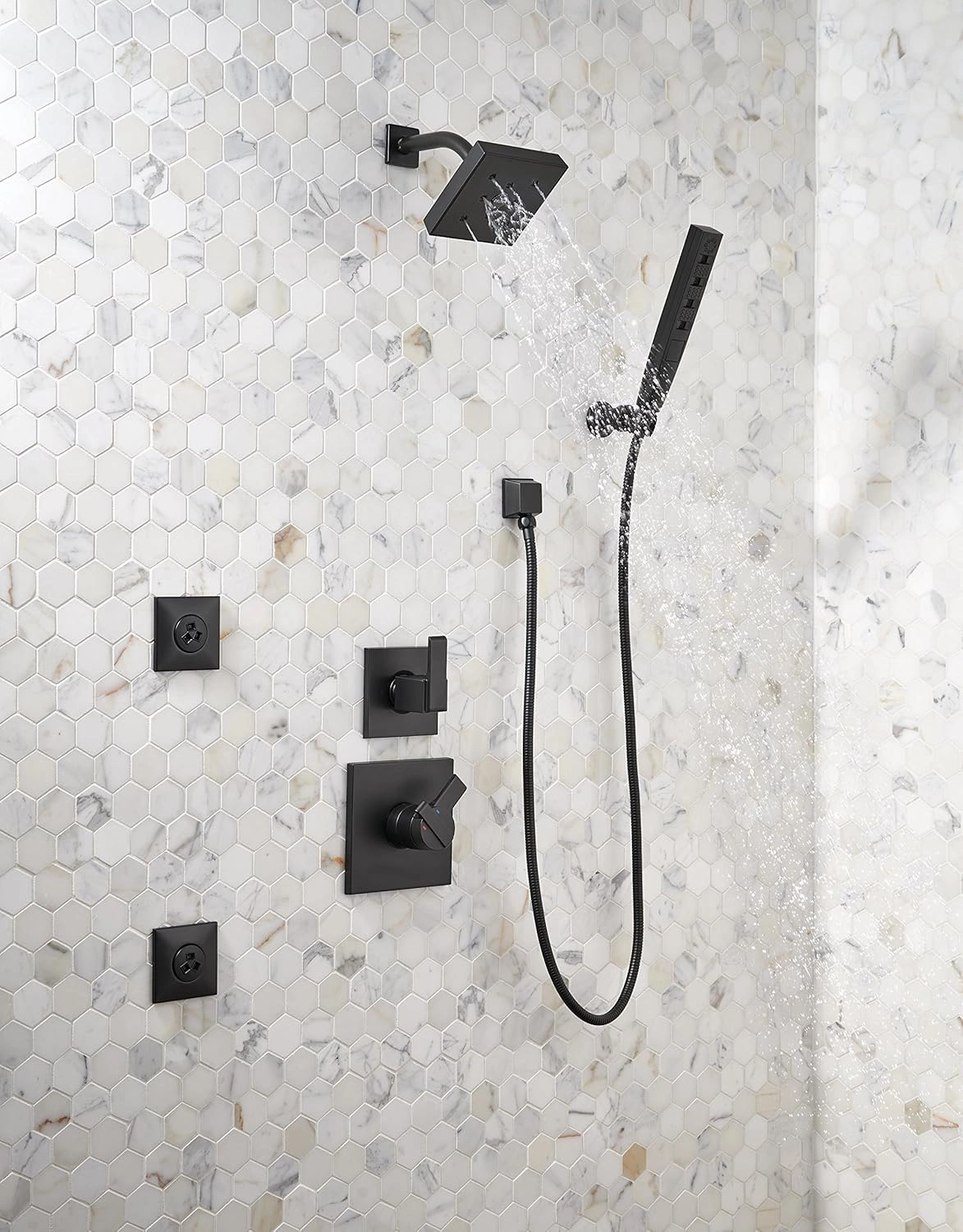 Delta Faucet 5-Spray Touch-Clean H2Okinetic Wall-Mount Hand Held Shower with Hose, Matte Black 55140-BL