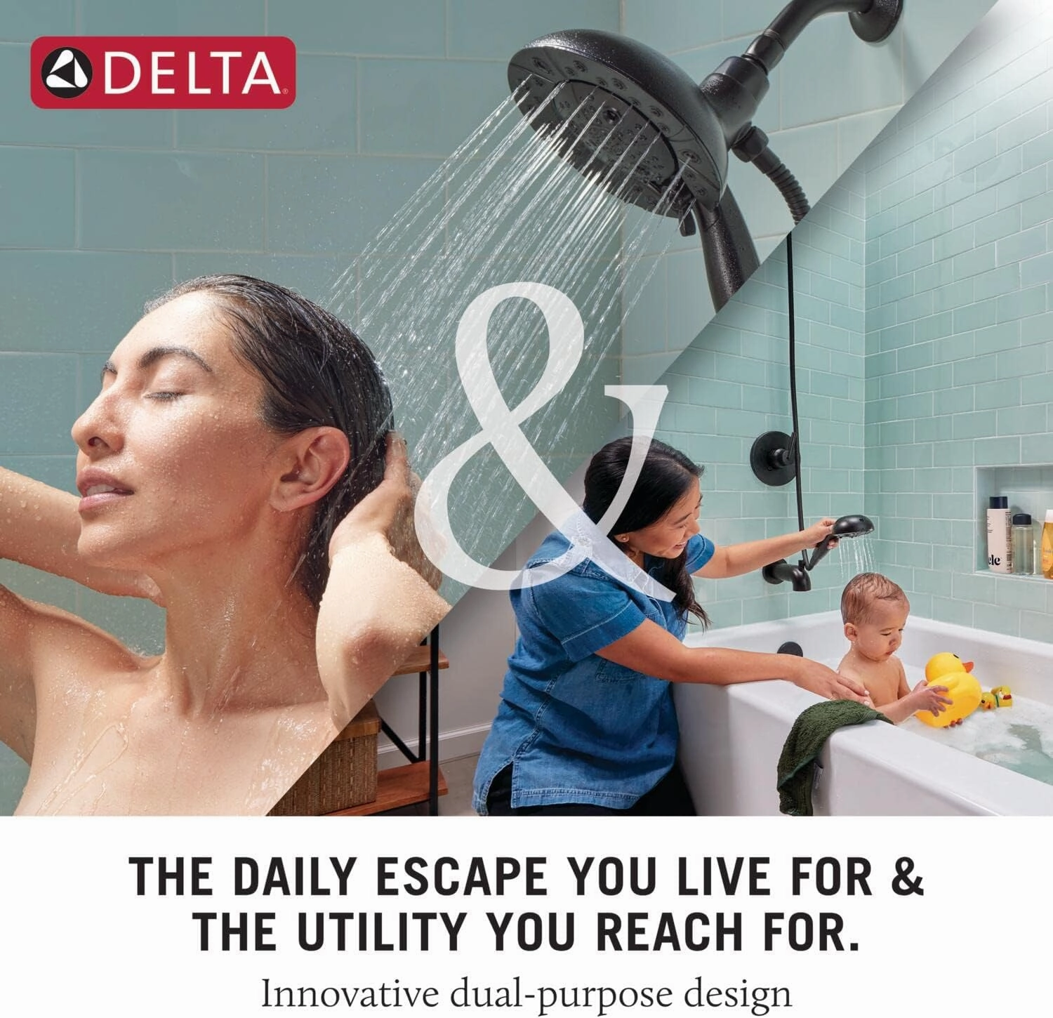 Delta Faucet Albion 14 Series Single-Handle Shower Faucet, Black Shower Trim Kit with 4-Setting In2ition 2-in-1 Dual Hand Held Shower Head with Hose, Matte Black T142855-BL-I (Valve Not Included)