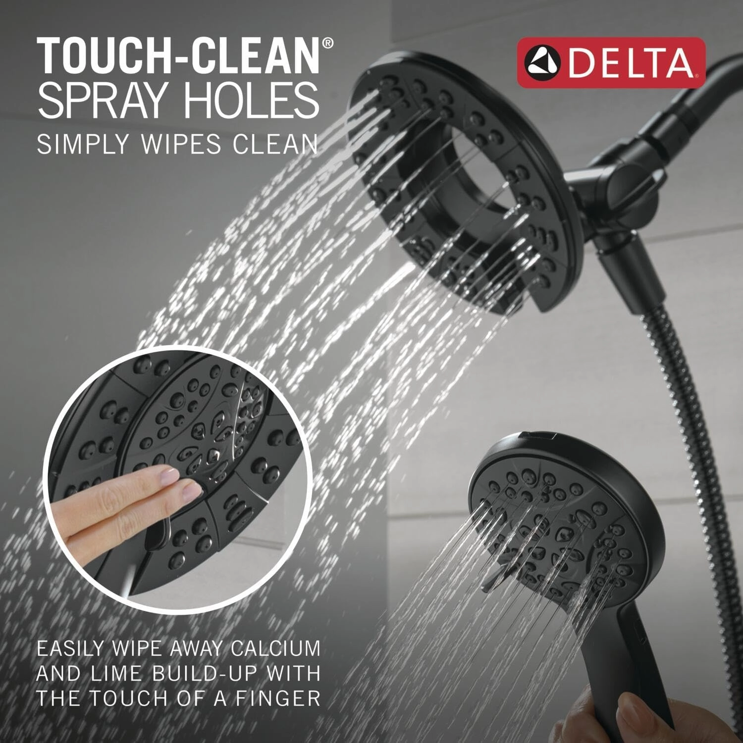 Delta Faucet Albion 14 Series Single-Handle Shower Faucet, Black Shower Trim Kit with 4-Setting In2ition 2-in-1 Dual Hand Held Shower Head with Hose, Matte Black T142855-BL-I (Valve Not Included)