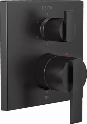 DELTA FAUCET T24967-BL Angular Modern Monitor 14 Series Valve 6-Setting Integrated Shower Trim with Diverter, Matte Black, (Valve Not Included)