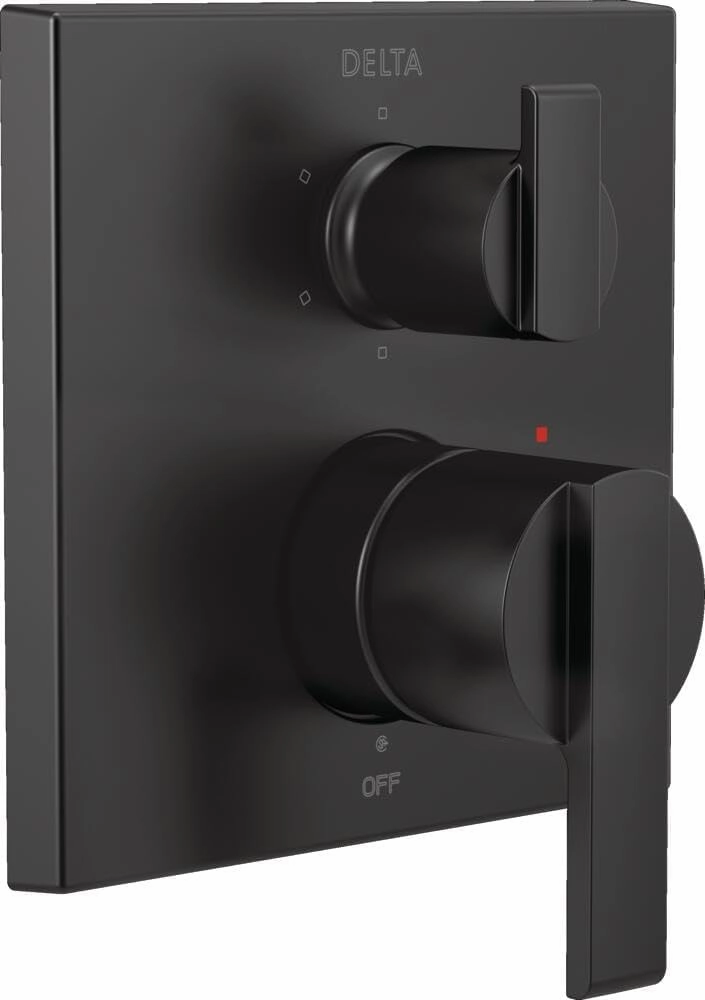 DELTA FAUCET T24967-BL Angular Modern Monitor 14 Series Valve 6-Setting Integrated Shower Trim with Diverter, Matte Black, (Valve Not Included)