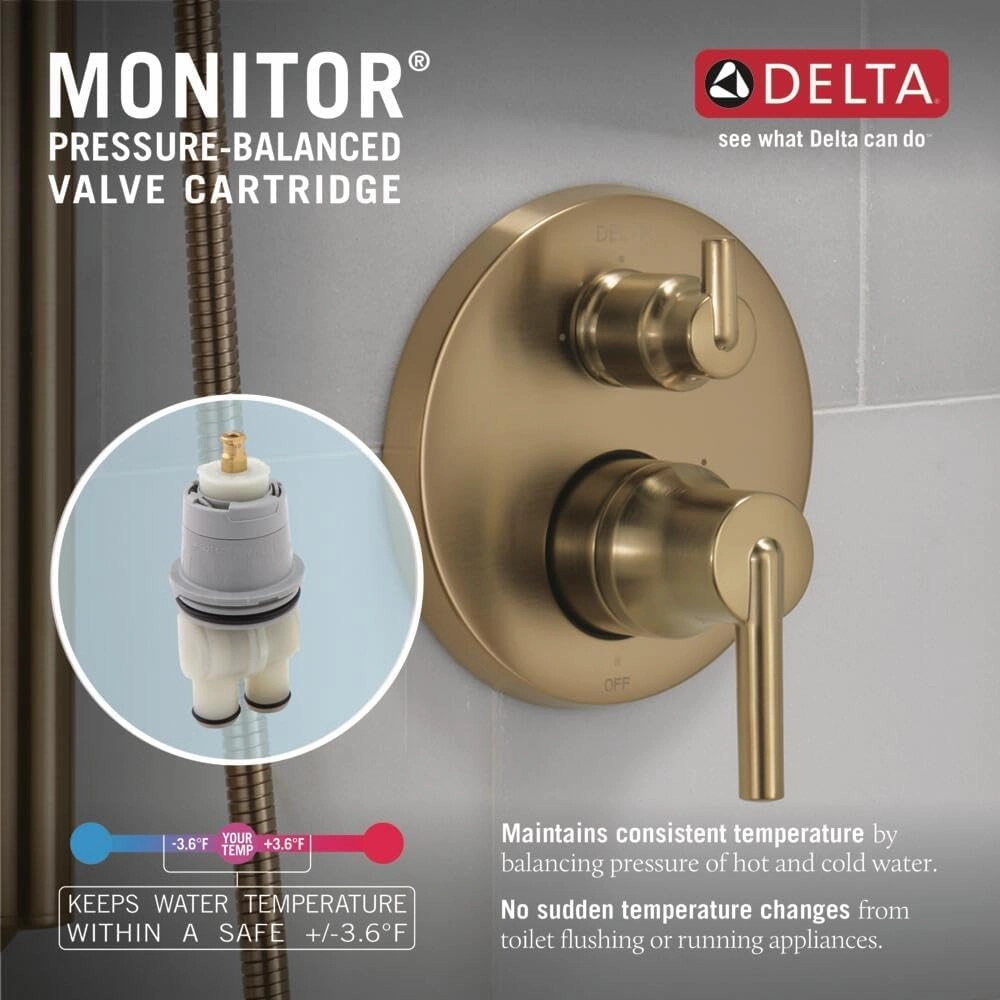 DELTA FAUCET T24967-BL Angular Modern Monitor 14 Series Valve 6-Setting Integrated Shower Trim with Diverter, Matte Black, (Valve Not Included)