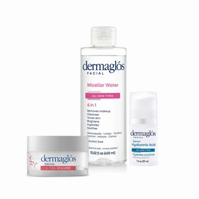 Dermaglos 3-pack Facial Skincare Set | Micellar Water 13,52floz   Hyaluronic Acid Serum 1floz   Ultra Volume Night Cream Moisturizes And Improves The Appearance Of Wrinkles