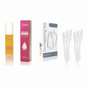 Dermaplaning Tool (6 Count) and Dermaplane Oil Bundle – Easy to Use Face Razor with Smooth Glide Shave Oil for Gentle Exfoliation