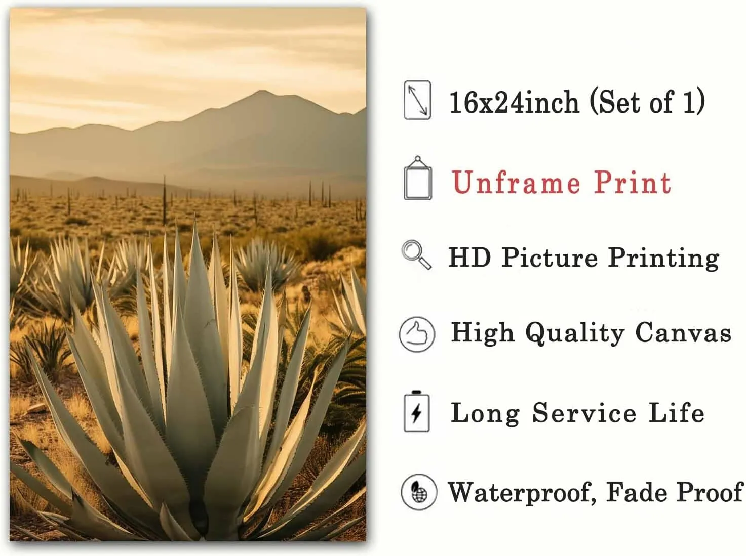 Desert Landscape Wall Art Agave Canvas Art Desert Cactus Pictures Nature Photography Posters Southwest Landscape Paintings Desert Scene Posters Abstract Desert Botanical Art Prints 16x24inch No Frame