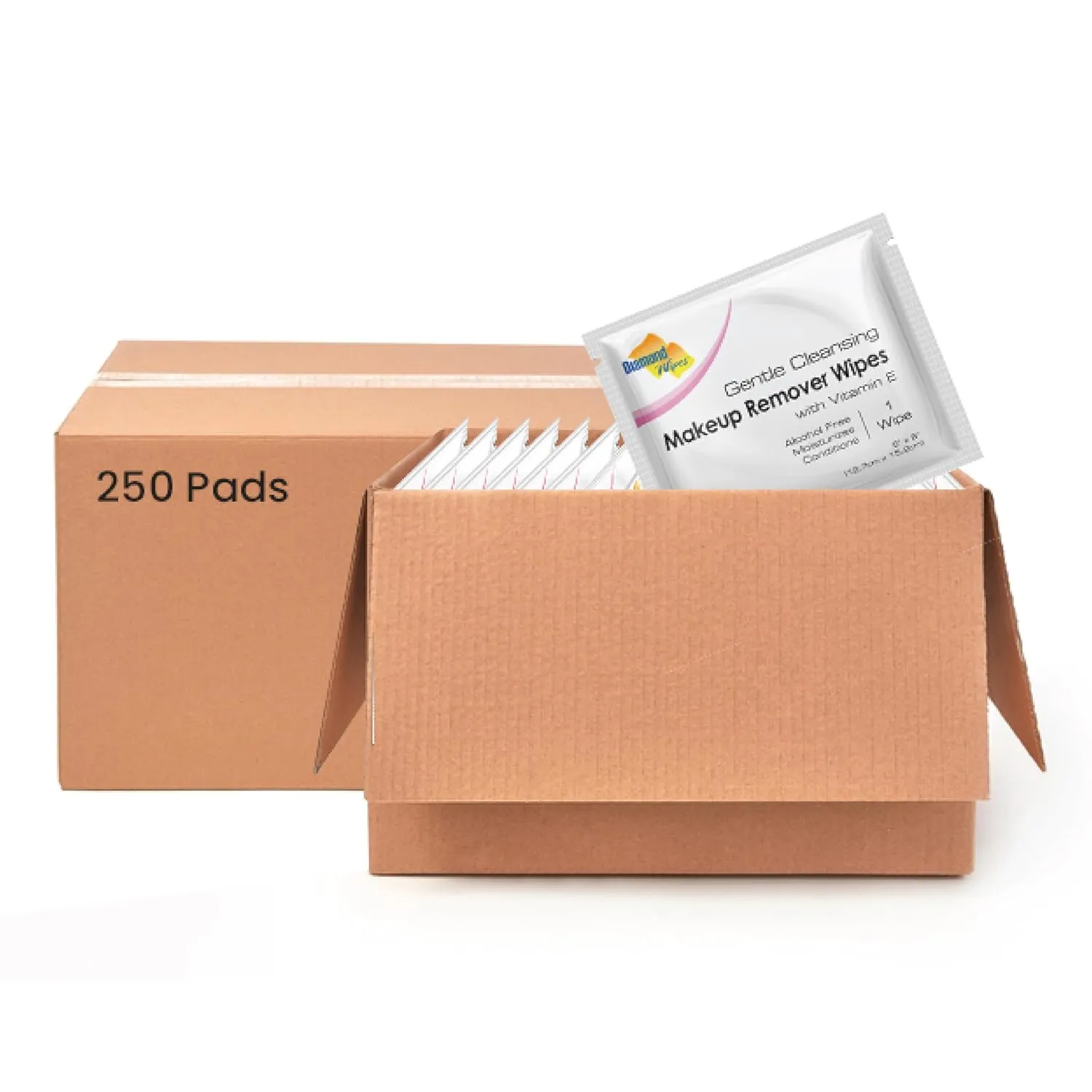 Diamond Wipes Face Cleansing and Waterproof Makeup Remover Wipes, Case of 250 Wipes, Alcohol Free Wipes with Vitamin E