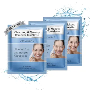 Diamond Wipes Makeup Remover Wipes, Alcohol Free Facial Cleansing Wipes with Vitamin E, Case of 250 Face Wipes