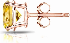 Diamond Wish 14k Rose Gold Round SINGLE STUD Yellow Diamond Earring (1/4ctw, I1-I2) 4-Prong Basket, Push-Back