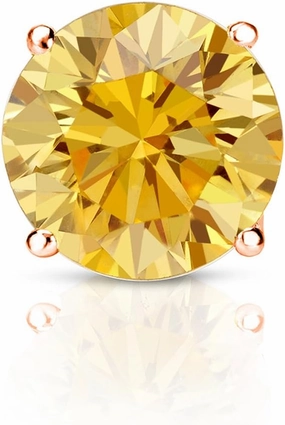 Diamond Wish 14k Rose Gold Round SINGLE STUD Yellow Diamond Earring (3/4ctw, I1-I2) 4-Prong Basket, Push-Back