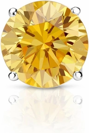 Diamond Wish 18k White Gold Round SINGLE STUD Yellow Diamond Earring (1/4ctw, I1-I2) 4-Prong Basket, Push-Back