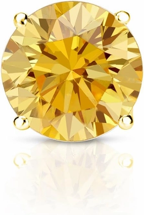 Diamond Wish 18k Yellow Gold Round SINGLE STUD Yellow Diamond Earring (3/8ctw, I1-I2) 4-Prong Basket, Push-Back
