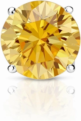 Diamond Wish Platinum Round SINGLE STUD Yellow Diamond Earring (3/8ctw, I1-I2) 4-Prong Basket, Push-Back