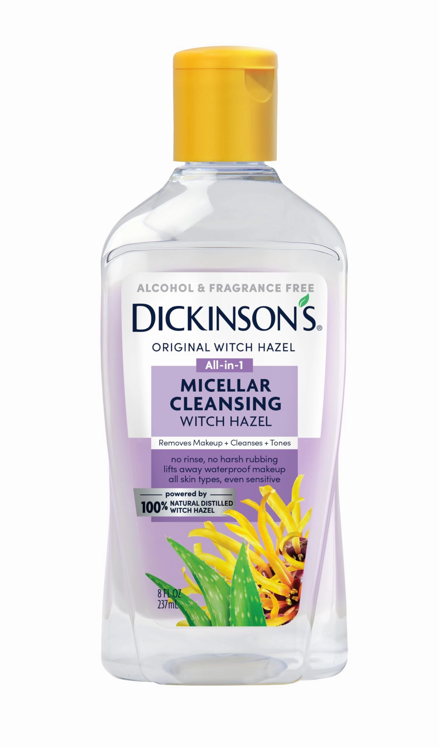 Dickinson's Micellar Cleansing Witch Hazel, An All-in-1 Makeup Remover, Pore Refiner, Skin Cleanser and Toner; Alcohol Free with Aloe, for Sensitive Skin, 8oz