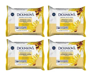 Dickinson's Original Witch Hazel Refreshingly Clean Cleansing Cloths with Aloe, 4 Pack, 25 Cloths per Pack