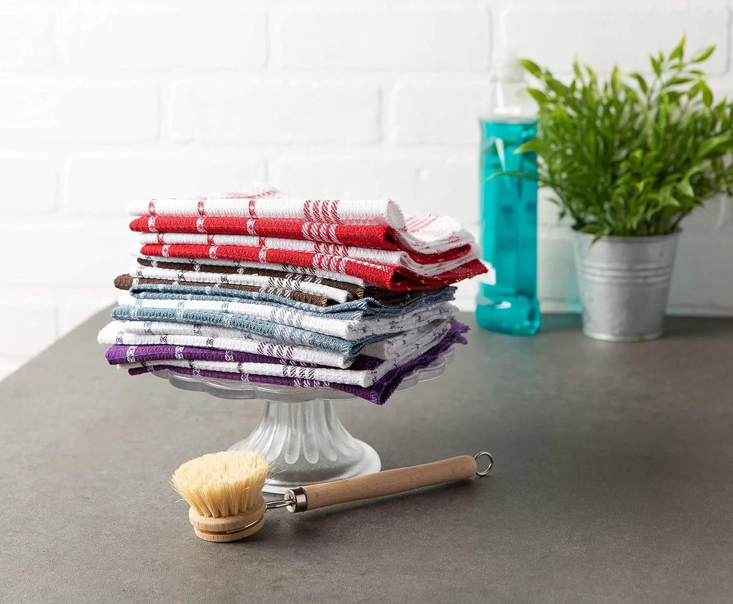 DII Waffle Weave Kitchen Collection, 100% Cotton, Dishcloth Set, Gray 12 Piece