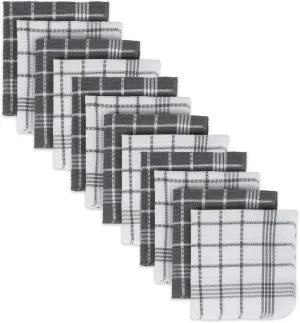 DII Waffle Weave Kitchen Collection, 100% Cotton, Dishcloth Set, Gray 12 Piece